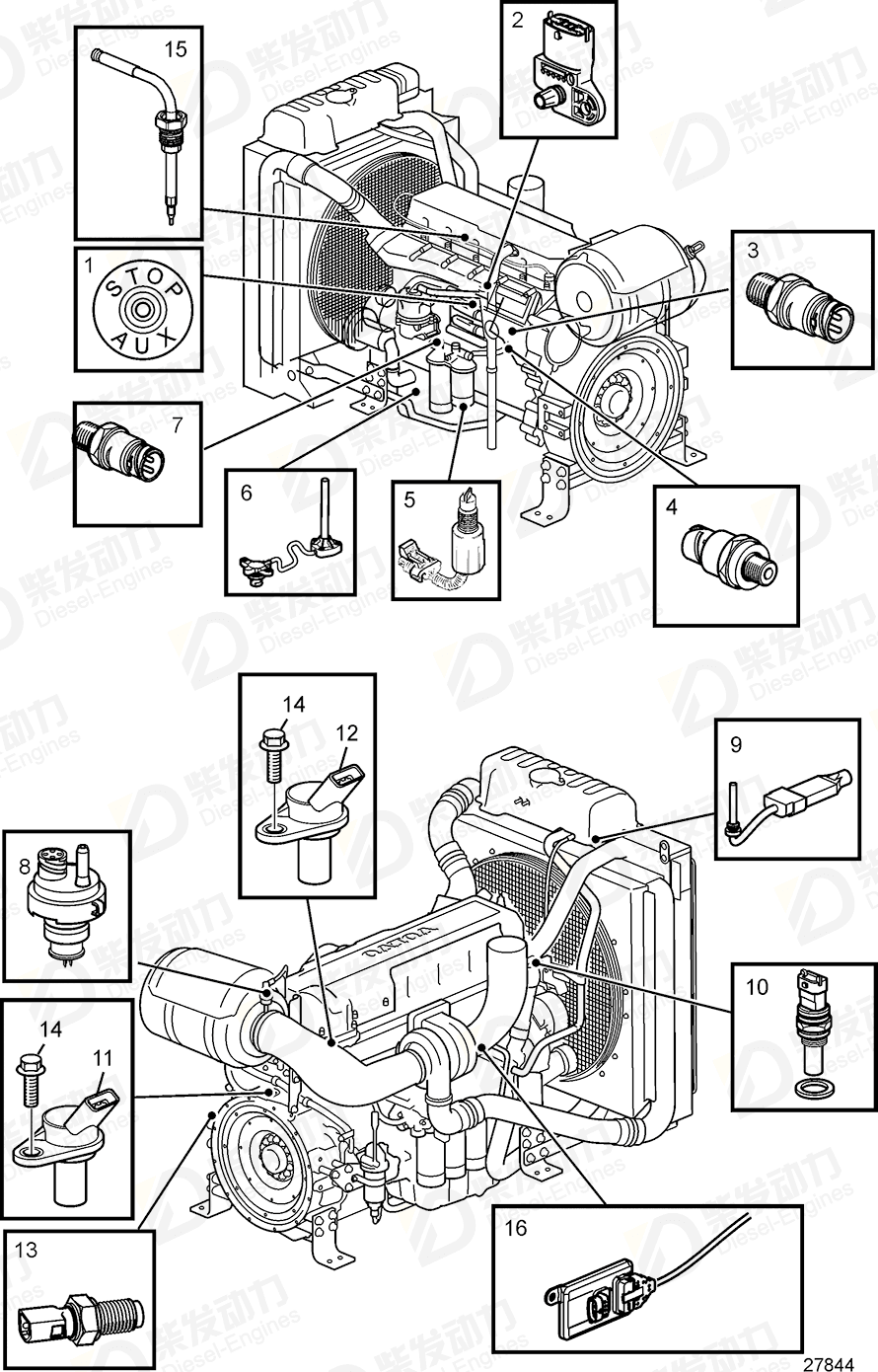 volvo penta Pressure sensor, oil-pressure 21634021 Drawing